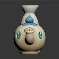 Cute Ceramic Teapot With Blue Top And Cartoon Eye Design Plus White Bottle