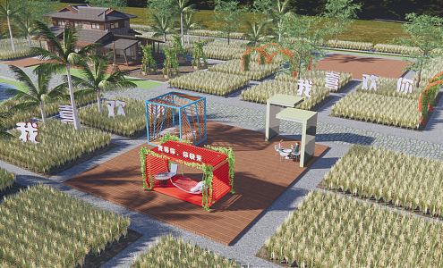 Modern Paddy Field Park Landscape Net Red Card Point Landscape Corridor Frame Love Theme Art Farmland Paddy Field Landscape 3d model