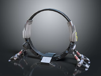 Futuristic Metallic Circular Ring Structure With Mechanical Support Legs And Base Platform 3d model