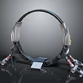 Futuristic Metallic Circular Ring Structure With Mechanical Support Legs And Base Platform