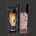 Modern Fireplace With Burning Flame Glass Door Metal Frame And Wood Storage Stacked Firewood