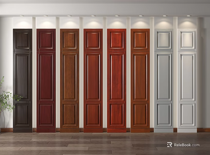 Various Colored Interior Doors Display Different Wood And Paint Finishes 3d model 