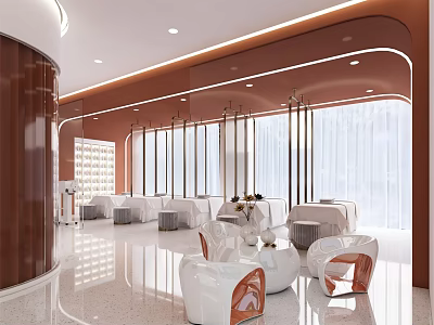 Elegant Beauty Hairdressing Salon Interior With Modern Design Comfortable Seats And Large Windows 3d model