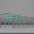 Bridge Undercarriage Structure With Steel Support Frames Blue Deck And Orange Beams
