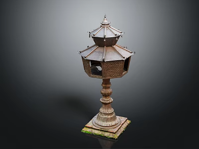 Traditional Multi layered Tower Shaped Ornament Decorative Piece Set With Carved Square Base 3d model