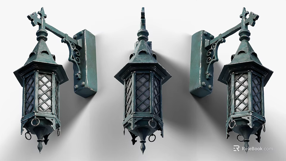 Vintage Style Wall Sconces With Ornate Metal Frame And Glass Shade Design 3d model 