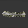 Detailed Stone Bridge Model With Multiple Arches And Surrounding Greenery