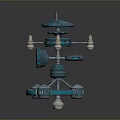 Blue Mechanical Device With Top Disc Connecting Parts And Bottom Supports