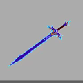Fantasy Sword Weapon with Purple Glowing Blade and Blue Crystal Decorative Hilt