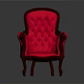 Red Single Sofa With Wooden Arms Button Tufted Backrest And Wooden Legs