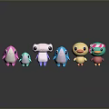 Cute Cartoon Characters And Colorful Creatures Standing In A Row With Reflections