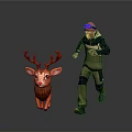 Running Scene With Runner In Red Goggles And Orange Deer