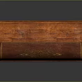Ornate Wooden Writing Desk With Red Finish Golden Accents And Decorative Patterns