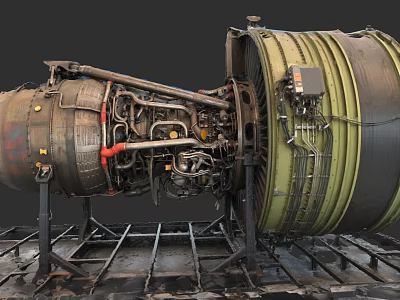 Airplane Jet Engine Detailed Mechanical Structure With Metal Components And Pipes 3d model
