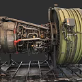 Airplane Jet Engine Detailed Mechanical Structure With Metal Components And Pipes 3d model