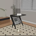 Glass Top Side Table With Black Frame Magazine Storage And Vase Near Wooden Cabinet