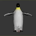 Penguin With Yellow Neck And Black White Feathers Spread Wings On Gray Background