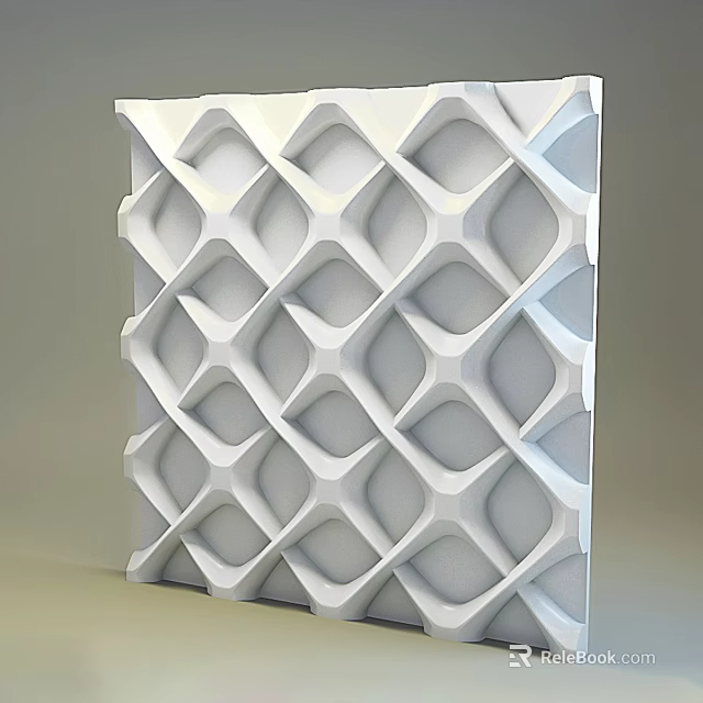 White 3D Geometric Sculpture Carving With Grid Pattern And Hollow Structure 3d model