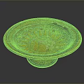 Colorful Carved Ceramic Pedestal Bowl With Intricate Patterns And Central Figural Design
