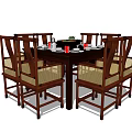 Wooden Round Dining Table Set With Six High Back Chairs And Turntable Tableware 3d model