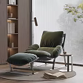 Modern Green Velvet Single Sofa With Floor Lamp Side Table And Bookshelf By Window