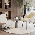 Modern Beige Chair And Table Set With Wooden Shelf Lamp Green Plant And Window View