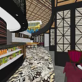 Shuanhuajia Restaurant Open Layout With UK Flag Elements Patterned Carpet And Decorative Chandelier