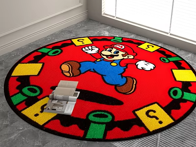 Playful Round Rug With Mario Character Red Background Yellow Blocks Green Pipes And Magazine 3d model