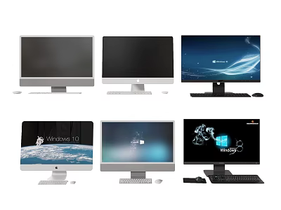 Different Computer Monitors With Various Screen Displays And Desktop Setups 3d model