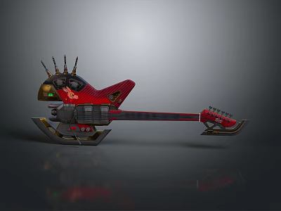 Mechanical Sci Fi Guitar Red Body With Spiked Headstock And Metallic Accents 3d model