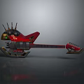 Mechanical Sci Fi Guitar Red Body With Spiked Headstock And Metallic Accents
