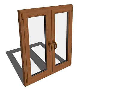 Wooden Double Doors With Glass Panels And Metal Handles Design 3d model