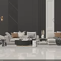 Modern Living Room Sofa And Coffee Table Set With Decorative Pillows And Floor Lamp