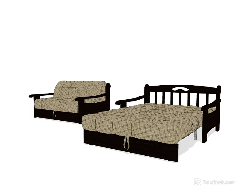 Stylish Furniture Set With Black Frame Sofa And Patterned Mattress Bed 3d model 