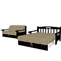 Stylish Furniture Set With Black Frame Sofa And Patterned Mattress Bed