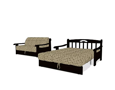 Stylish Furniture Set With Black Frame Sofa And Patterned Mattress Bed 3d model