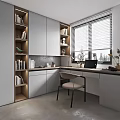 Modern Study Room Interior Design With Bookshelves Desk Laptop And Wooden Chair