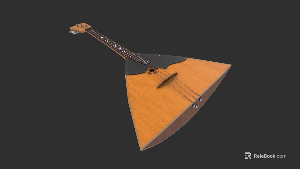 Wooden Triangular Musical Instrument Sculpture Carving with Strings and Detailed Neck 3d model 
