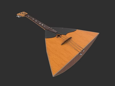 Wooden Triangular Musical Instrument Sculpture Carving with Strings and Detailed Neck 3d model