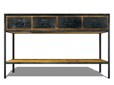 Industrial Style Desk with Metal Frame Wooden Drawers and Lower Shelf 3d model