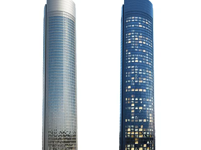 Modern Twin Office Building Skyscrapers With Glass Curtain Walls And Night Lighting 3d model