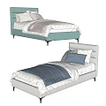 Modern Kids Bed with Upholstered Headboard Soft Blue Gray Design and Decorative Pillows