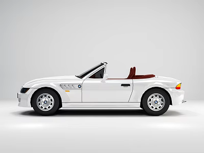 White BMW Convertible Car With Red Leather Seats And Classic Open Top Design 3d model