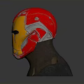 Detailed Damaged Iron Man Helmet With Red And Gold Design On Brown Base Gray Background