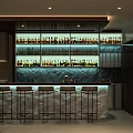 Modern Bar Interior With Stone Counter Bar Stools Shelves Of Bottles And Ambient Lighting