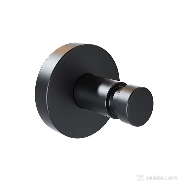 Practical Black Round Wall Mounted Bathroom Hook For Towels And Accessories 3d model 