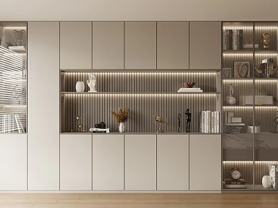 Modern Bookcase Interior Design With Lighting Decorative Items And Books 3d model