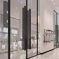 Modern Mall Store Interior With Reception Desk Black Pillar Marble Floor And Display Shelves