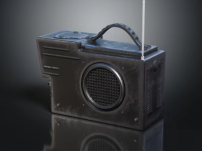 Vintage Black Portable Radio Speaker With Handle And Classic Retro Design 3d model