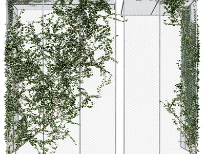 Lush Green Vines Climbing White Grid Frame On Interior Wall With Decorative Foliage 3d model